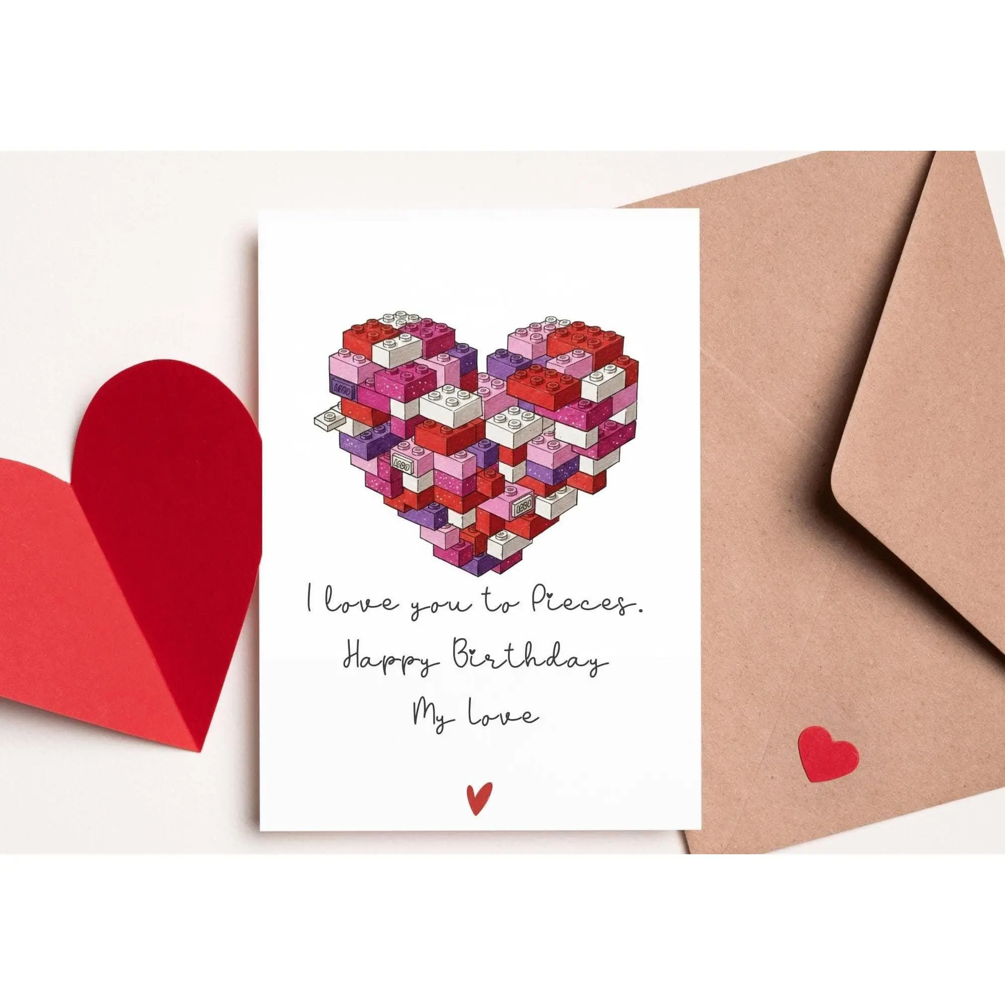 I Love You to Pieces Birthday Card – Building Block Heart Card – Cute Romantic Birthday Card for Partner – Girlfriend Boyfriend Wife Husband