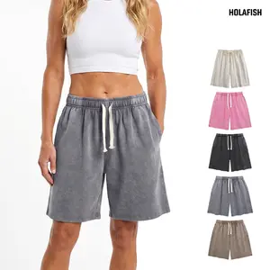Holafish Women's Acid Washed T-Shirts Unisex Casual Shorts Heavy Cotton Vintage Unisex Tees Loose Fit Short Sleeve Casual Streetwear Basic Tops Crewneck Womenswear Workout Shorts