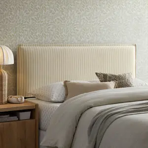 Camille Striped Linen Blend King Size Headboard in Oatmeal Stripe