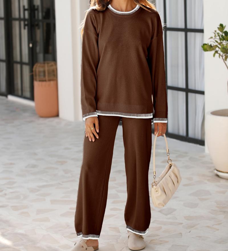DUTUT Women's 2-Piece Sets Outfits Chic Comfortable Elastic Loungewear Crew Neck Pajama Matching Sweatsuit Set Casual Sweater High Waist Loose Fit Soft Stretchy Fabric Viscose Homewear Pjs DUTUT Women's 2-Piece Sets Outfits Chic Comfortable Elastic Loungewear Crew Neck Pajama Matching Sweatsuit Set Casual Sweater High Waist Loose Fit Soft Stretchy Fabric Viscose Homewear Pjs