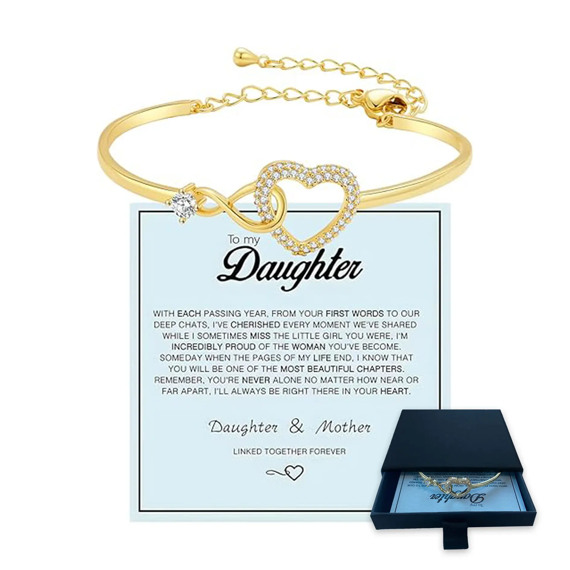 Infinity Love Bracelet for Daughter: Adjustable Cubic Zirconia Cuff from Mom, Forever Connected Inspirational Jewelry Gift Gold Bangles