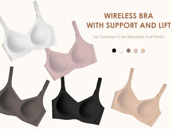 AsFairy Full Coverage Seamless Wireless Push Up Bra for Women Comfort V Neck Bralettes with Support
