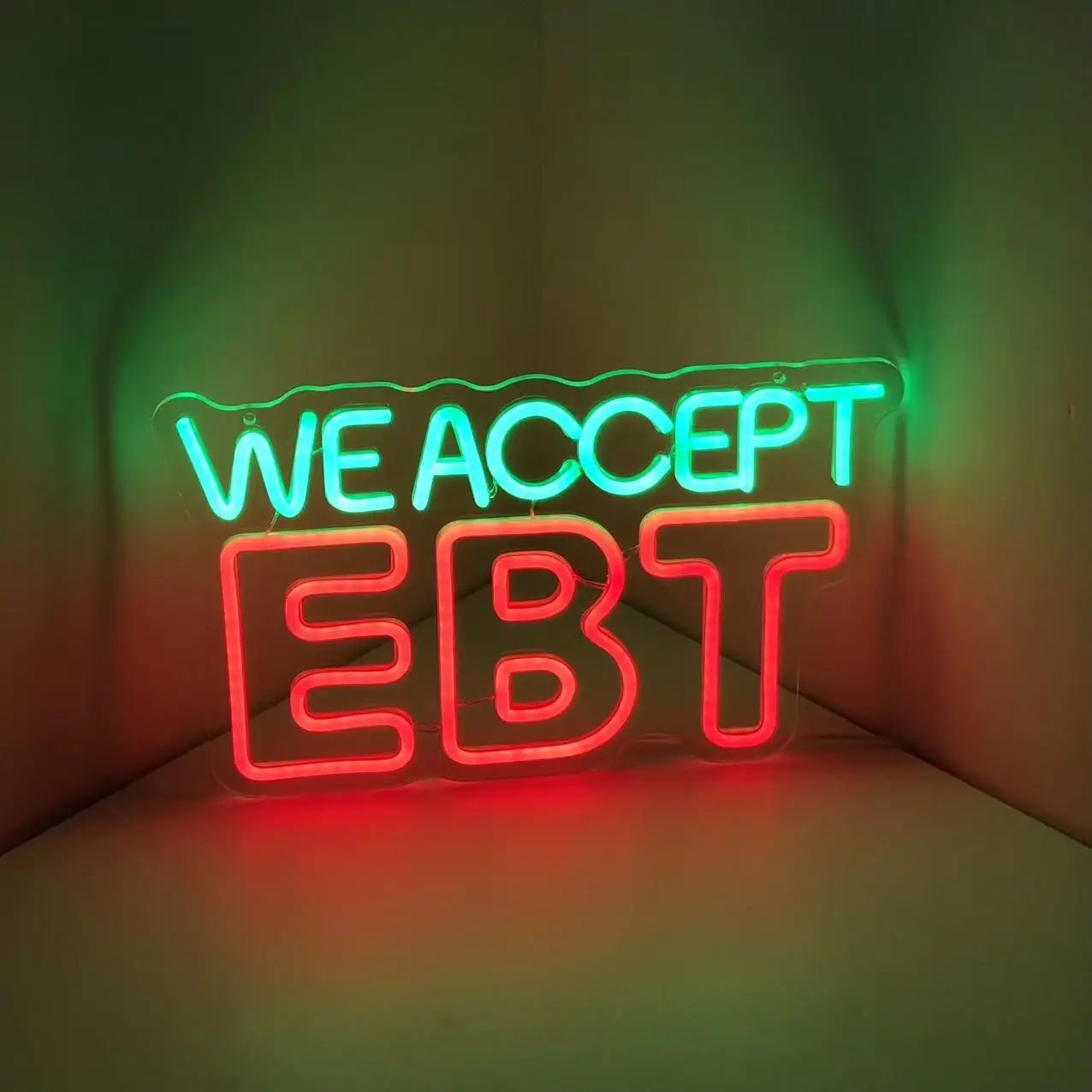 Custom 38x23in LED EBT Neon Sign for Business, Green-Red LED Wall Decor