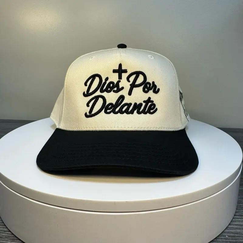 Dios Por Delante Hat - White with Black Brim Adjustable Snapback Cap for Men Women
