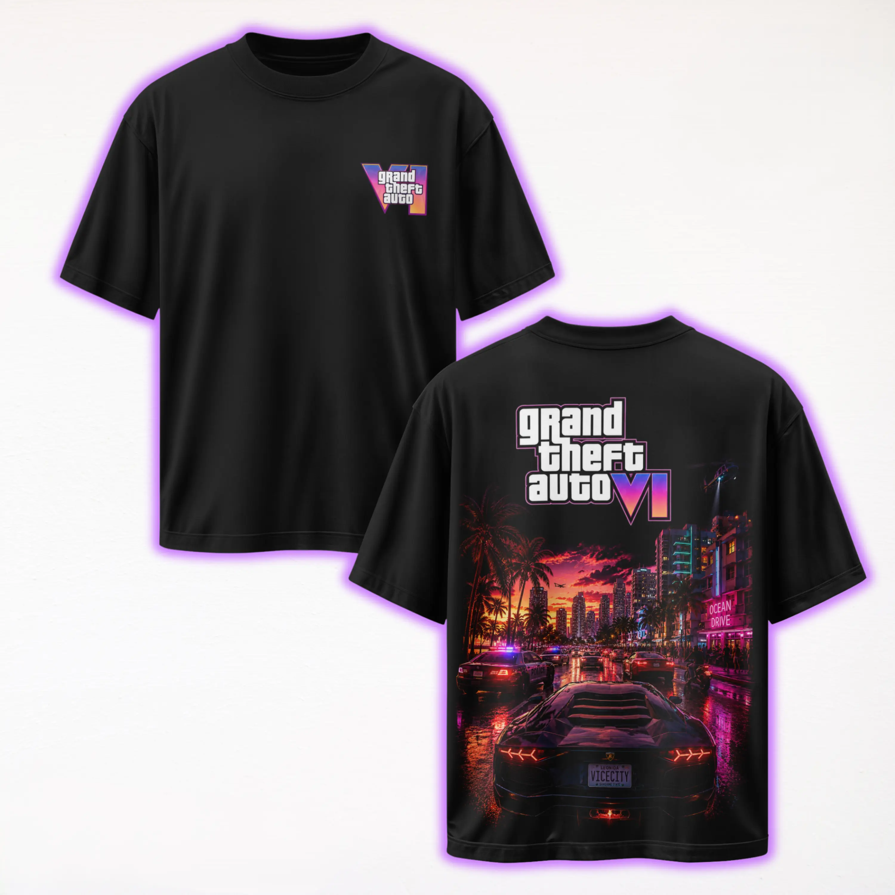 Vice City Skyline Shirt, Retro Neon City Graphic Tee, Open World Gaming T-Shirt, Vintage Streetwear Gamer Gift