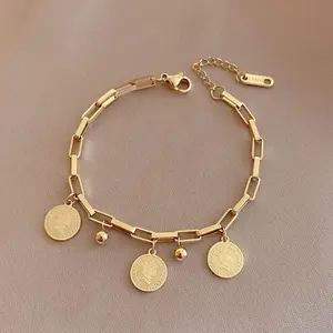 18K Gold Plated Elizabeth Queen Beaded Charm Box Chain Bracelet Bangle