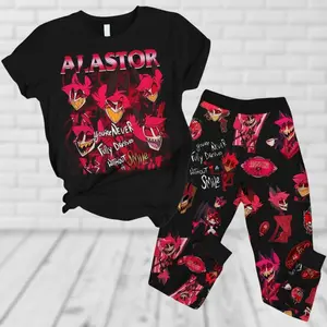 Alastor You're Never Fully Dressed Without A Smile T-Shirt And Pants, Hazbin Hotel Pajamas Set, Women Pajamas, Alastor Hazbin Pajamas
