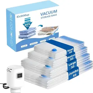 15 Pack Vacuum Seal Bags for Clothes Storage with Rechargeable Pump,Compression Bags for Packing Travel Luggage and Closet Organization,Summervibes