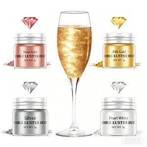 4 Food Grade Glitter Luster Dust 3g Bottle Shimmer Cake Dust Metallic Coloring Powder for Bake Cake Decor Fondant Chocolate Candy Drinks Cookie
