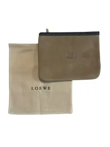 Pre-owned Loewe Suede Small Leather Goods Beige Pouch with Dustbag
