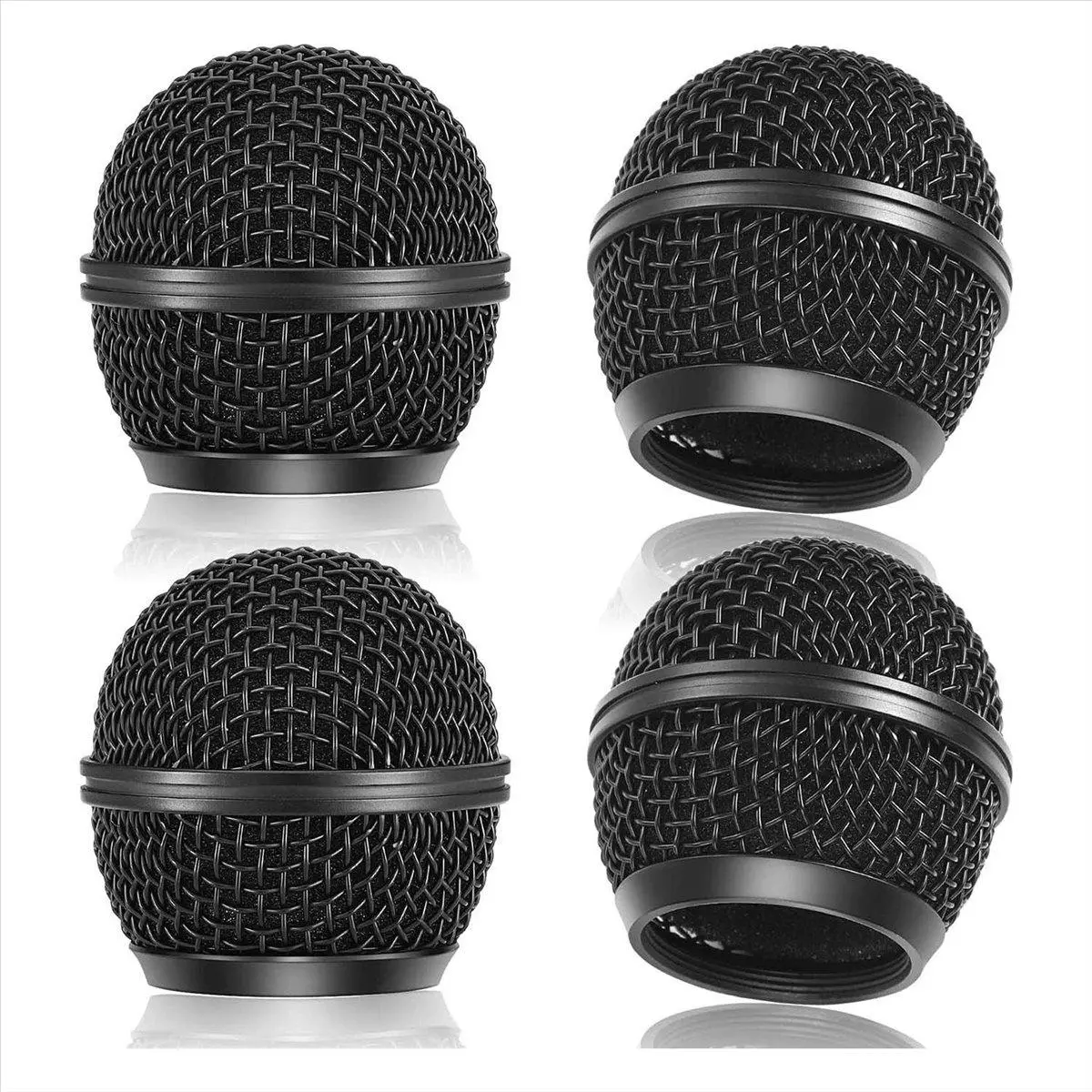 4PCS Metal Mic Grille Replacements, Mesh Microphone Grill Heads for SM58 Type Wireless & Wired Mics, Black Car Exterior Decoration Accessory, Wireless Mics