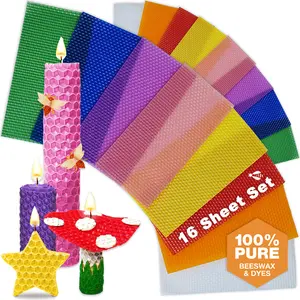 Kids Beeswax Candle Making Kit - 100% Pure Bees Wax (16 Multicolor Sheets) DIY Candle Kit Supplies for Kids Art Craft and STEM Projects.