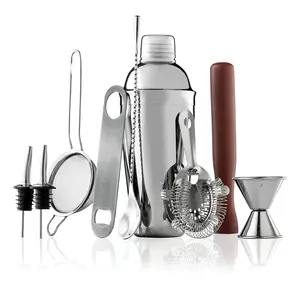 FineDine Full Stainless Steel Cocktail Shaker Set Bartender Kit w/Bar Tools - Drink Mixer Bar Set