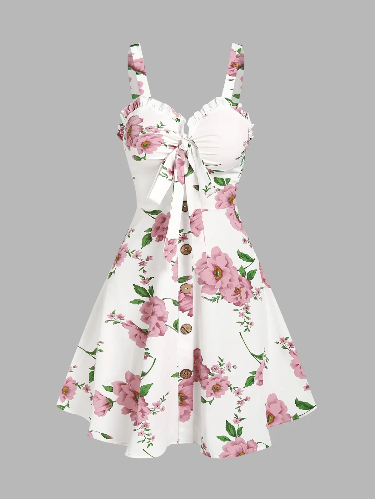 DRESSLILY Women's Cottagecore Floral Print A-Line Mini Dress, Sleeveless Going Out Style with Ruffled Bowknot Straps, Fabric, Above Knee, All Over Print, Cute, Daily, Holiday, A Type, Knitting, Polyester, Casual, Strap Neck