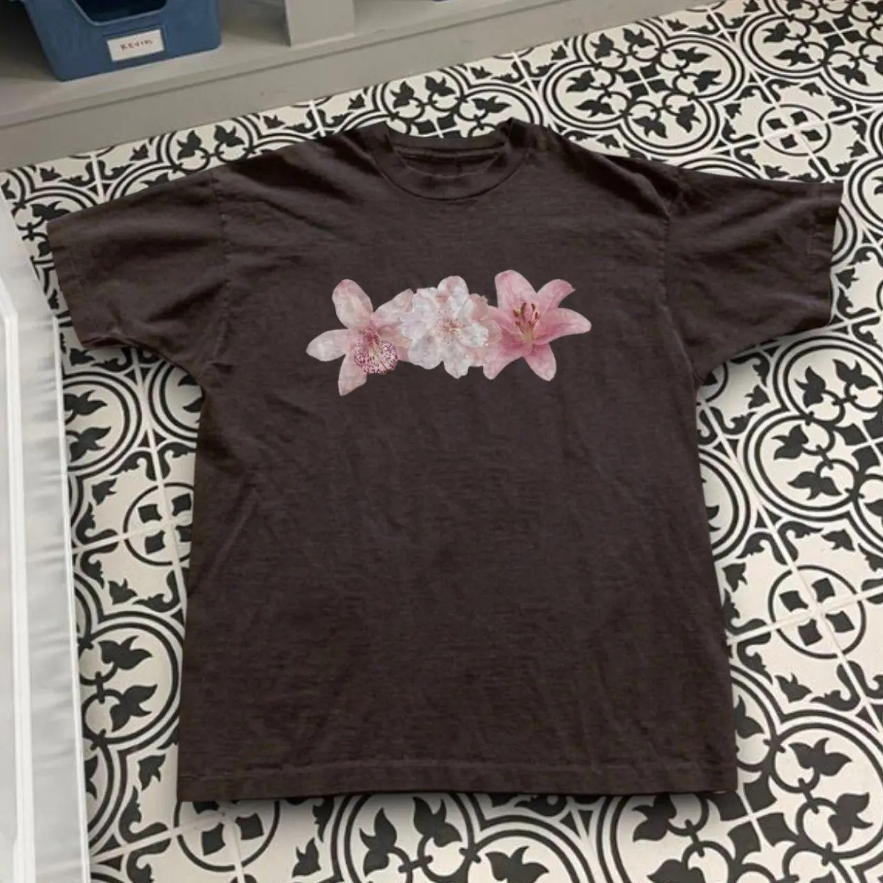 Pink Floral Graphic Tee Dark Chocolate Unisex Gildan #FloralTee #PinkFlowers #BotanicalShirt #GraphicTee #UnisexStyle