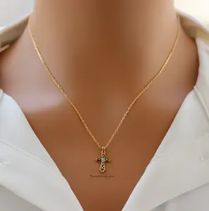 14K Gold Plated Opal Western Cross Pendant Necklace – Faith-Inspired Cowgirl Jewelry with Southwestern Charm