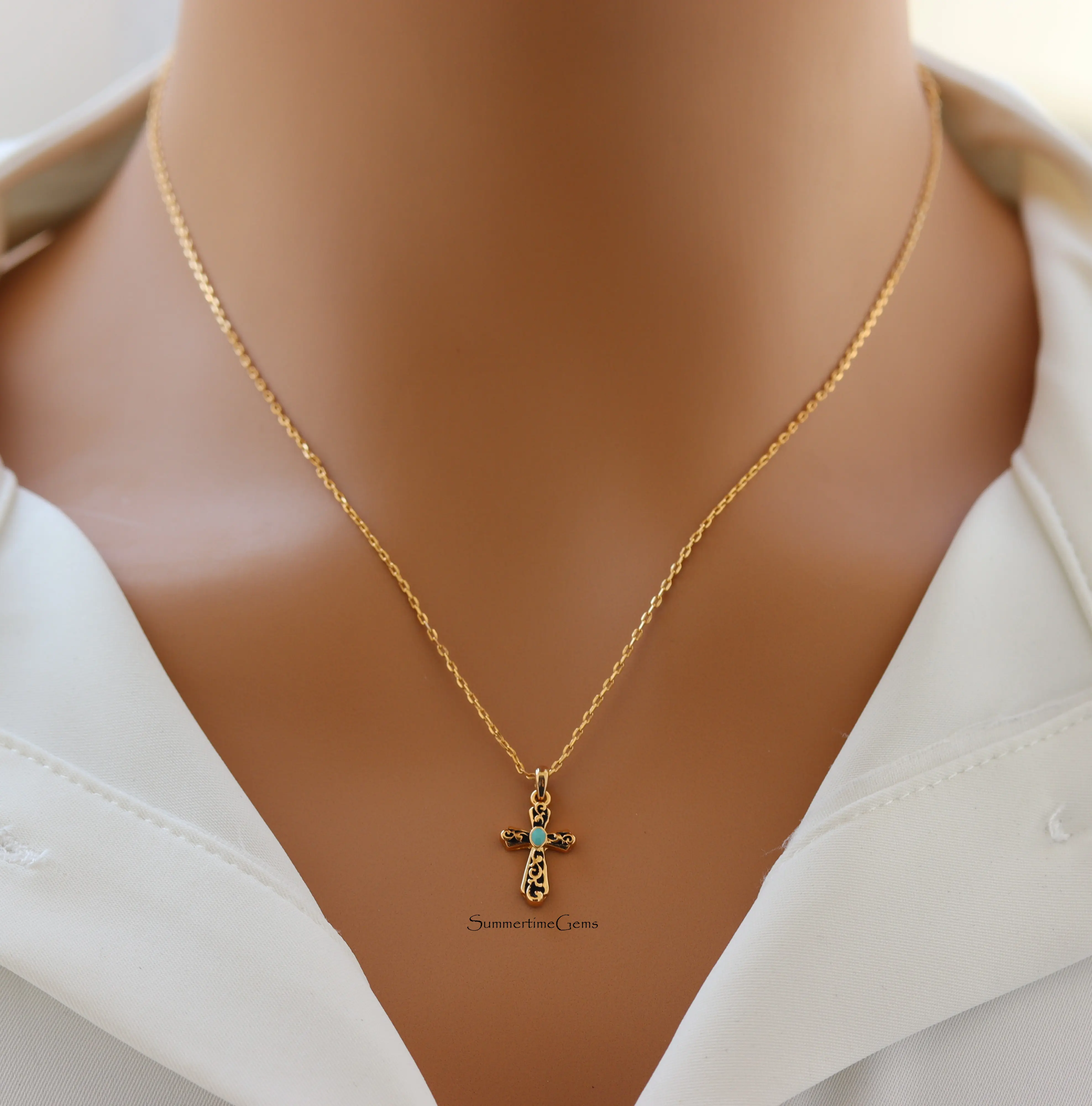 14K Gold Plated Opal Western Cross Pendant Necklace – Faith 