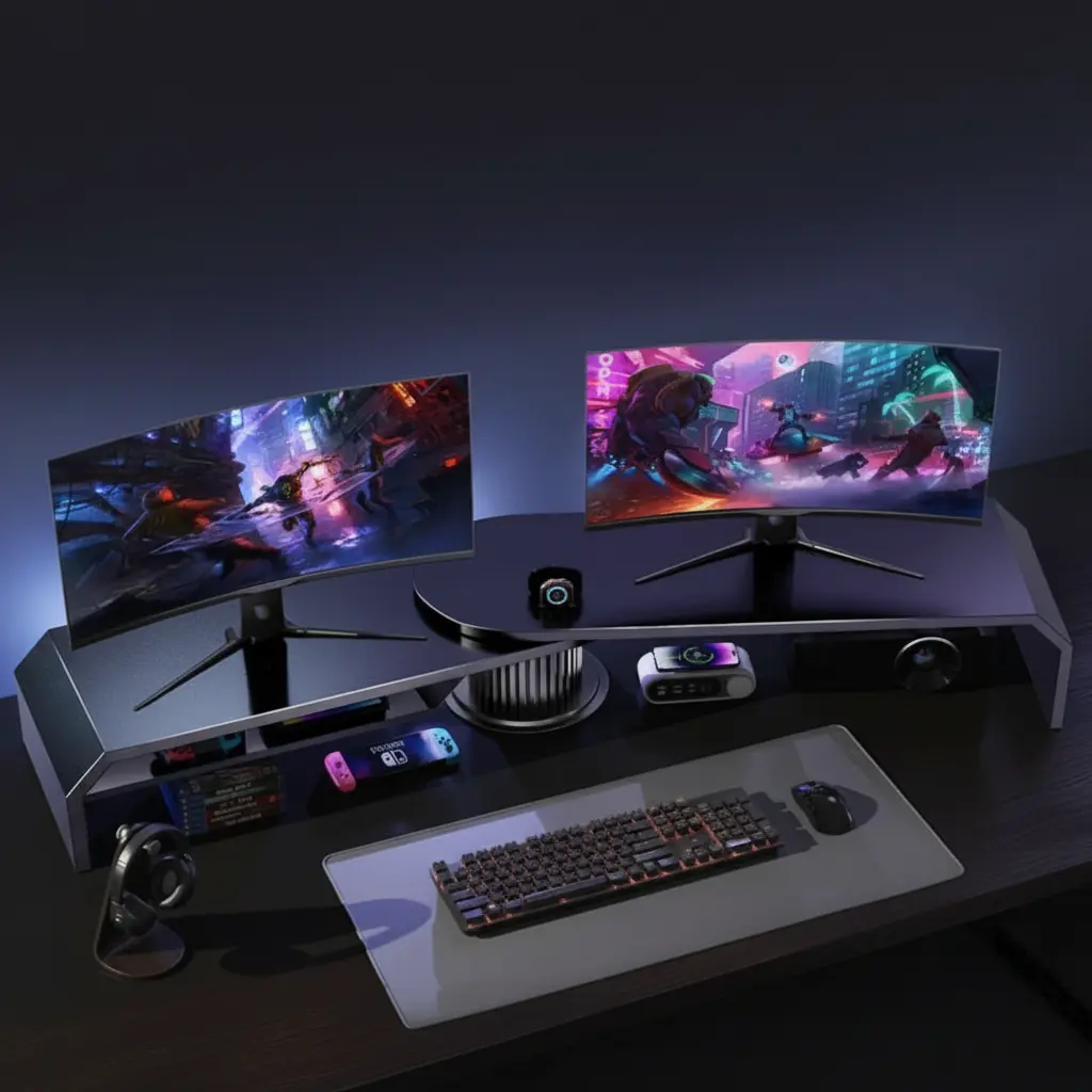 Dual Monitor Riser & Desk Organizer