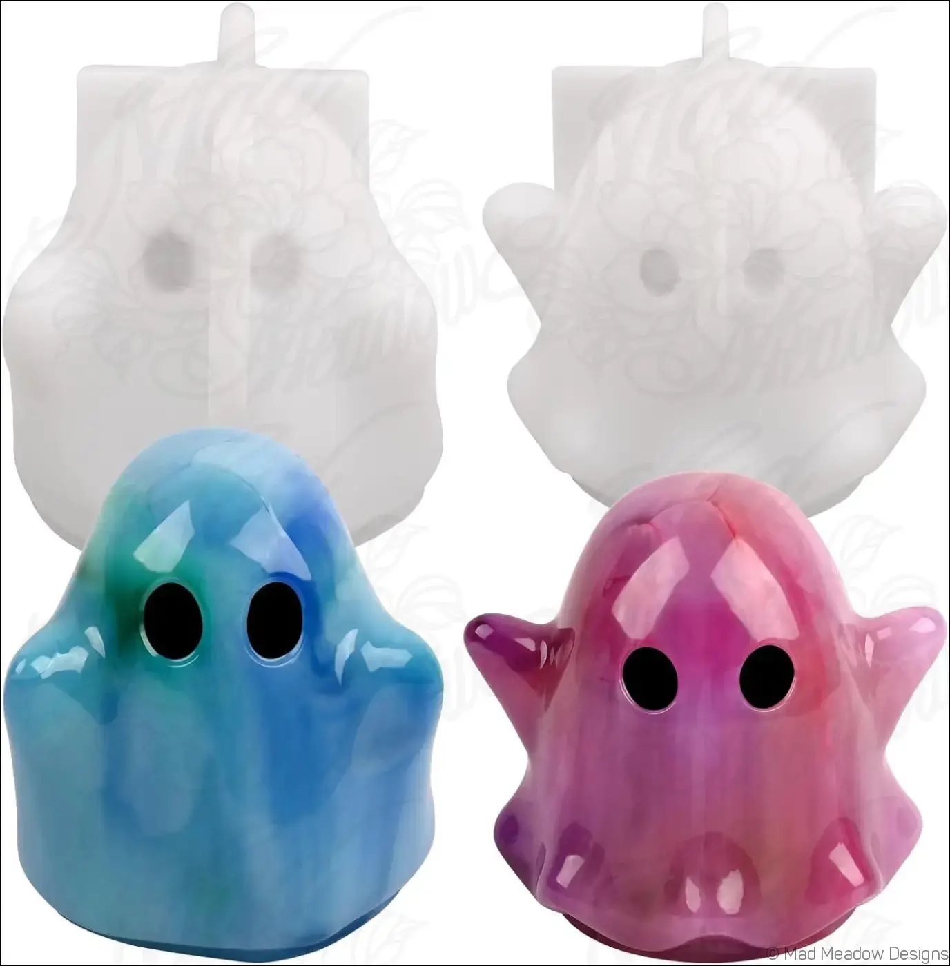 6pc 3D Ghost Resin Silicone Epoxy Casting Mold Set, 2 Styles for Halloween DIY Beading & Jewelry Making