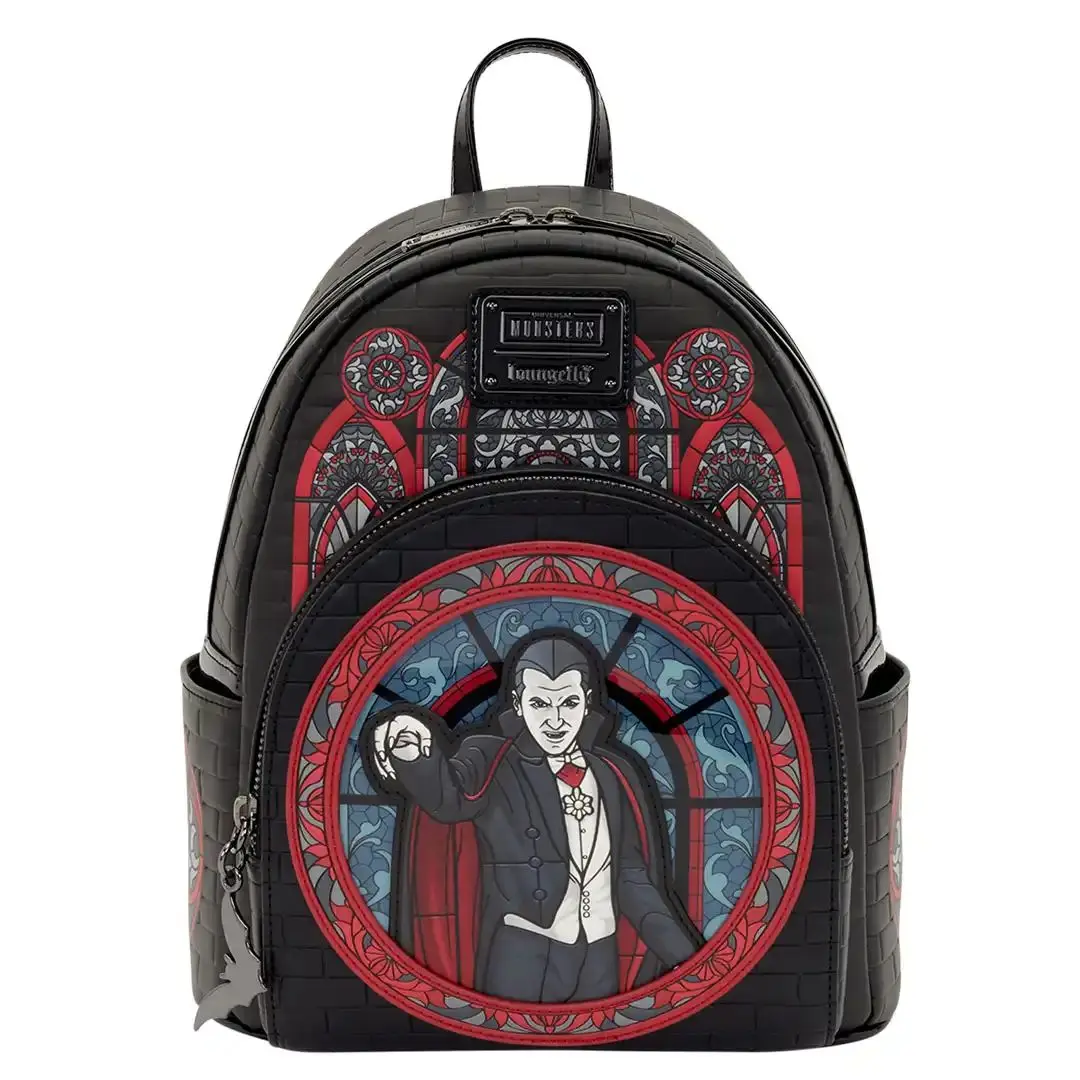 Loungefly Universal Monsters Dracula Print Debossed Faux Leather Mini Casual Backpack, Carry On Everyday Bag, 9" W x 10.5" H x 4.5" D
