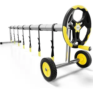 VINGLI 18/21 Feet Aluminum Solar Swimming Inground Pool Cover Reel Set, Up to 18-Feet Wide x 40-Feet Length