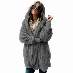 Oversized Long Cardigans for Women Trendy Soft Hooded Open Front Cardigan Fuzzy Fleece Jacket Winter Coat with Pocket