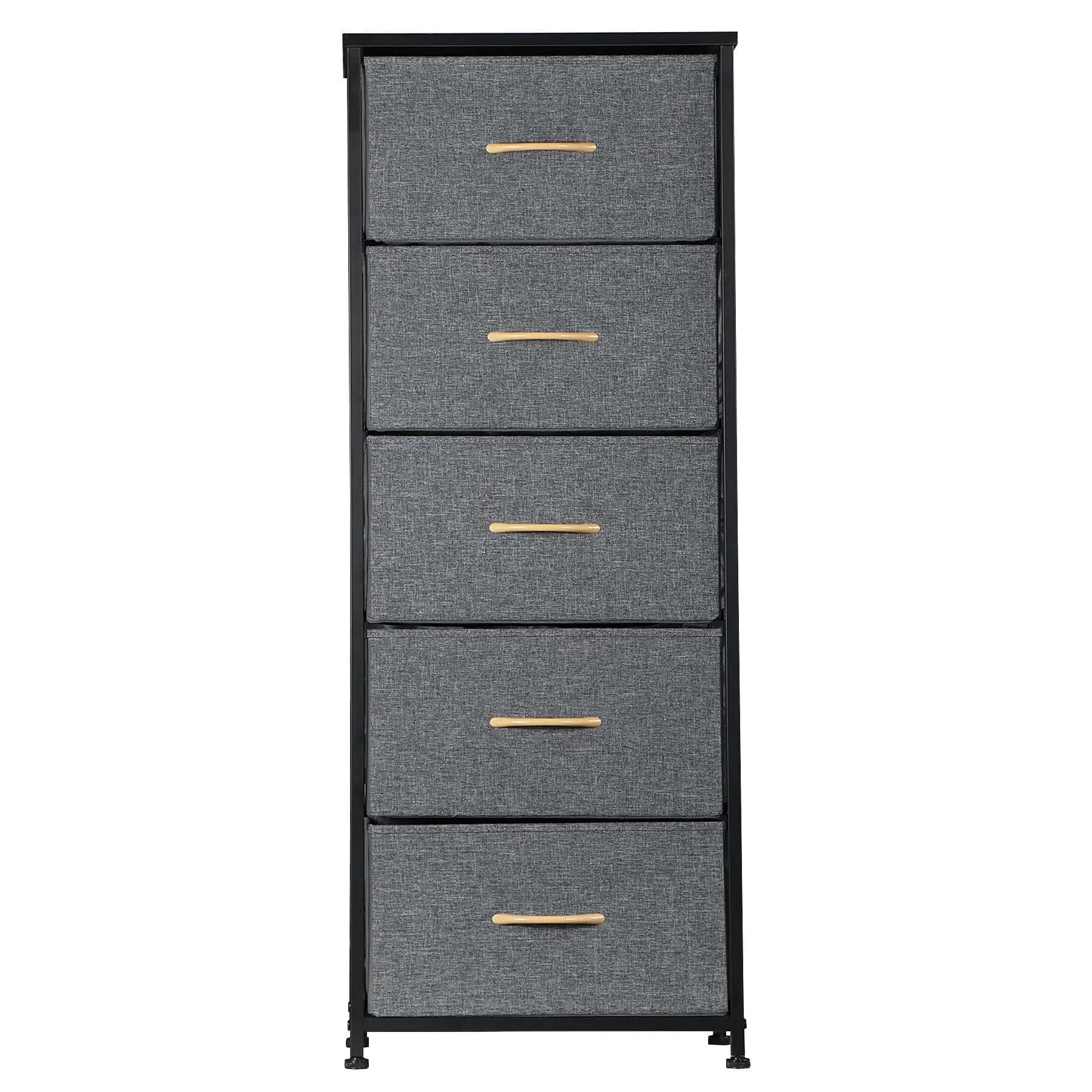 Segawe Freestanding Black Metal Frame Closet Storage Cabinet - 5 Removable Drawers, Gray Adjustable Metal+MDF Drawer Cabinet for Bedroom, Indoor Living Room