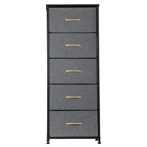 SEGAWE Freestanding Living Room Black Metal Frame Vertical Dresser Storage Tower with 5 Drawers, Gray
