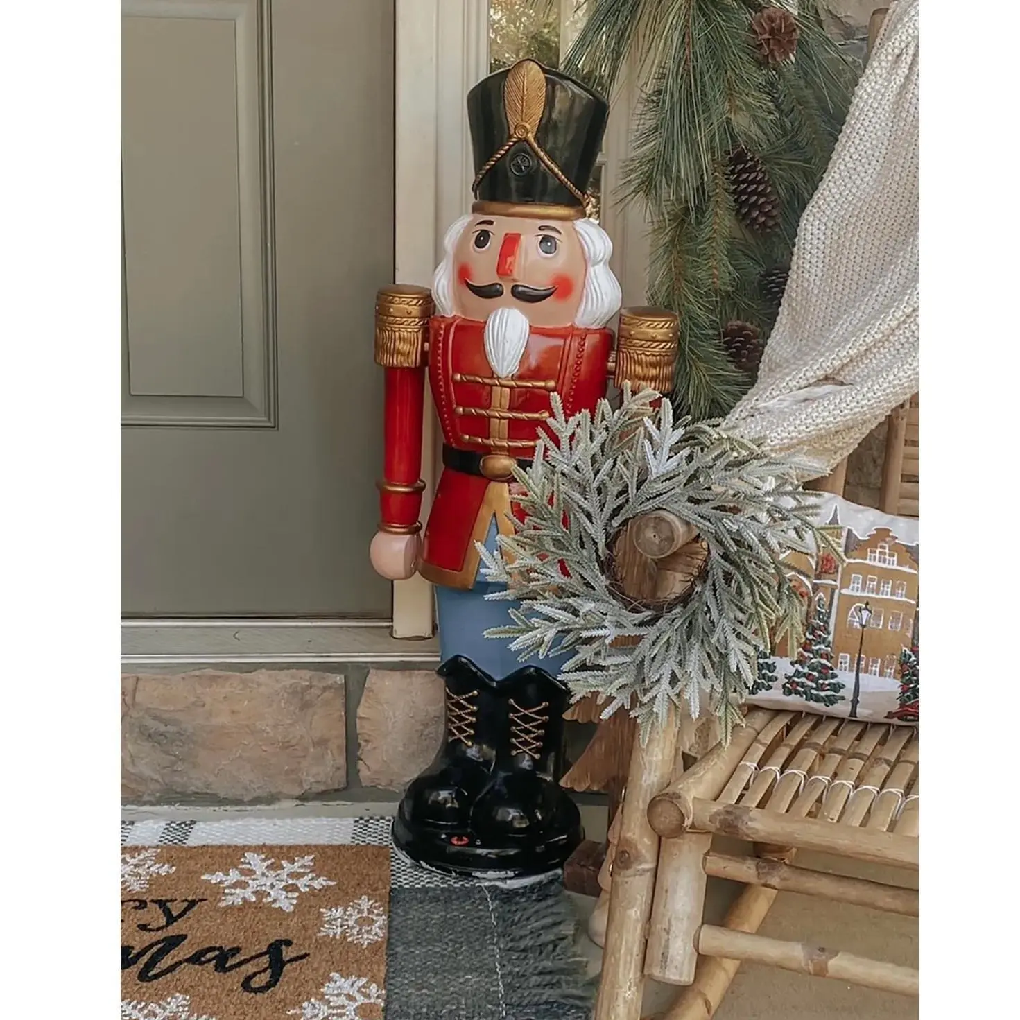 Red Blue Nutcracker Soldier with Moving Arms, Christmas Holiday Decoration