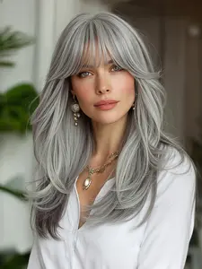 18 Inch Curly Bangs, Heat Resistant Layered Hair, Synthetic Machine Wigs, Comfortable Natural Style, Perfect for Parties and Holidays