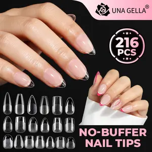 UNA GELLA Hot Sell Gel Nail Tips Set – 216 PCS Short & Long Almond, Square, Round, Stiletto Full Cover Fake Nails, Soft Gelly DIY Press On Nails Soak Off 12 Sizes tiktokshopspringglowup#Summervibes summervibes Nailcare