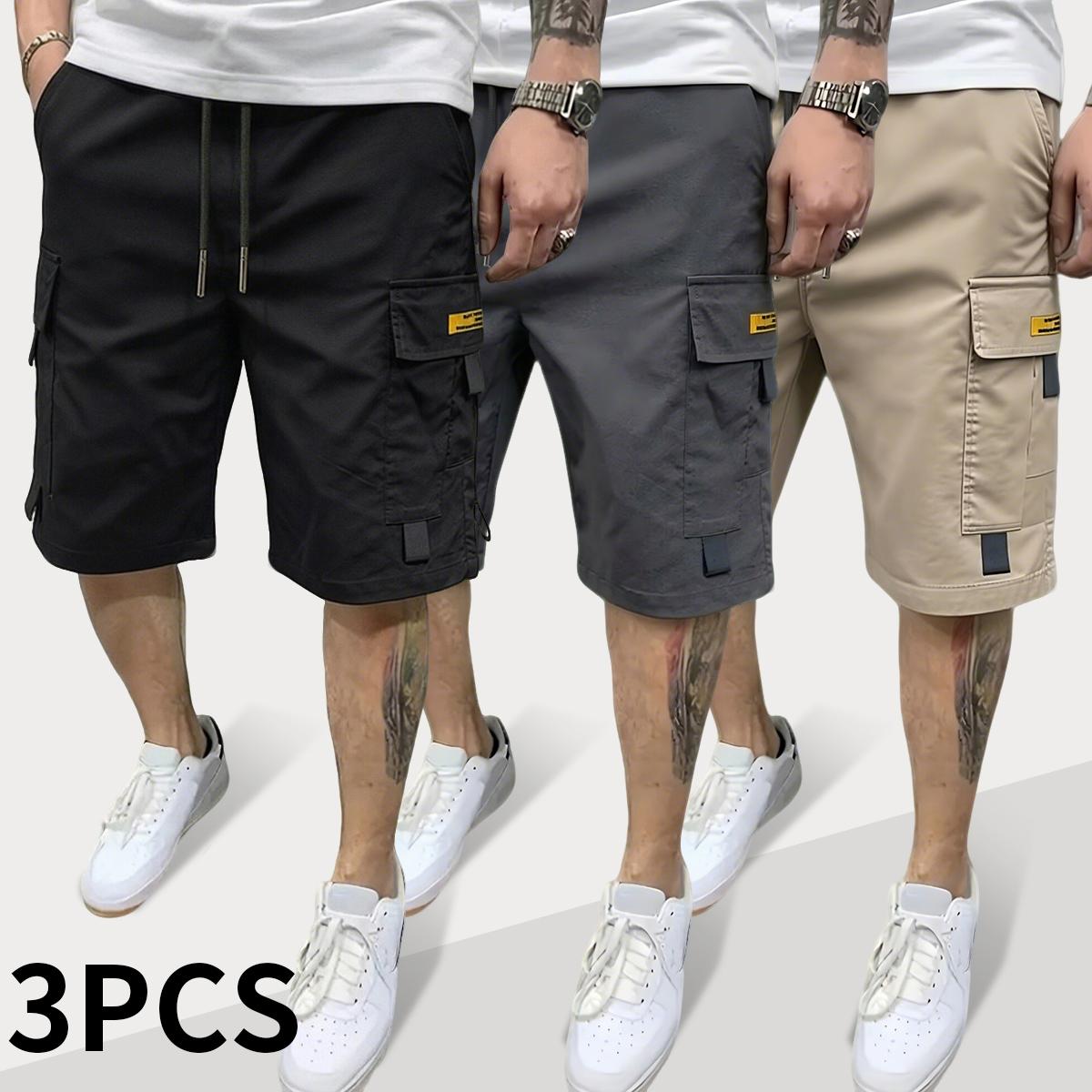 Men's Oversized Relaxed Fit Polyester Cargo Pants - Menswear with Large Multiple Pockets, Yellow Pocket Tag, Breathable Lightweight Utility Bottoms for Hiking, Light Outdoor & Daily Streetwear