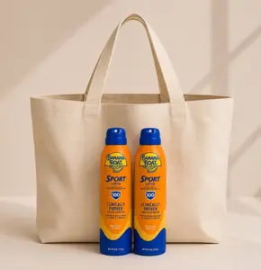 Large Canvas Beach Tote Bag Bundle with 2 Banana Boat Sport Ultra SPF 100 Sunscreen Sprays