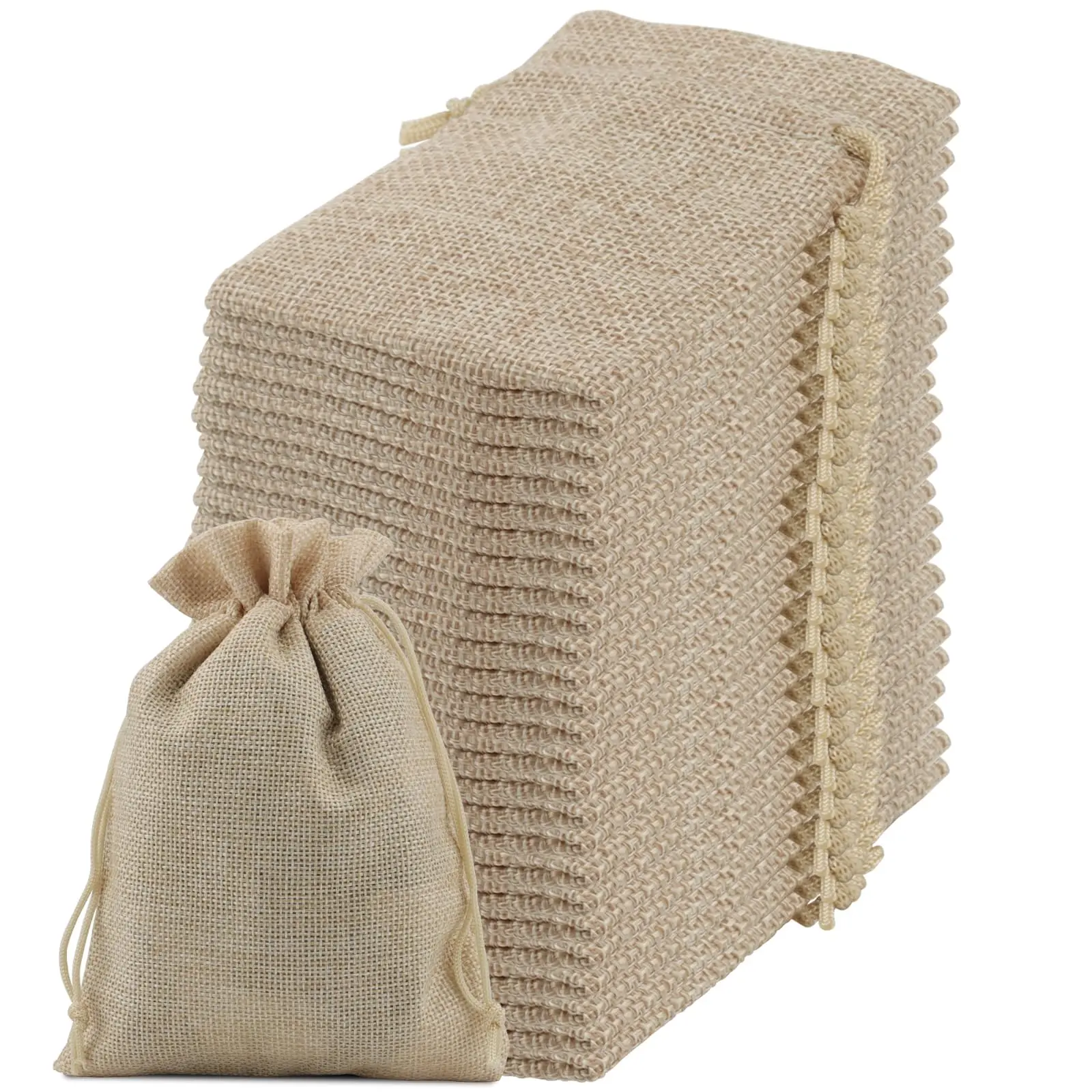 75PCS 3.7 x 5.4 Inch Burlap Bags with Drawstring, Durable Jute Drawstring Bags, Dustproof Burlap Sacks for Favors Party DIY Craft