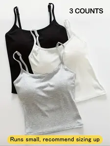 Women's Solid Ribbed Cami Tank Top, Fitted Casual Sleeveless Crop Top for Daily Wear, Ladies Underwear for Summer