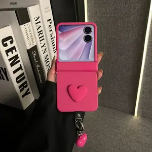 Gentle and Elegant Ins-inspired Rose Pink Soft-Touch Small Heart Charm Flip Foldable Anti-Drop Protective Case for Samsung Galaxy Z Flip 7 FE / Z Flip 7 / Z Flip 6 / Z Flip 5
