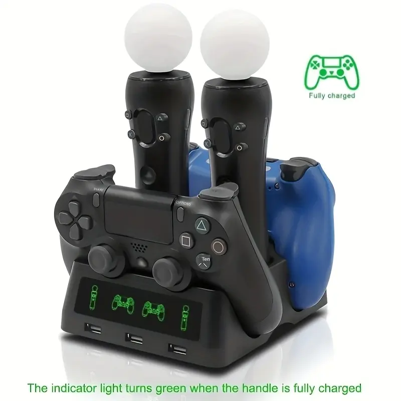 4-in-1 Desktop Charger Dock with Four Charging Channels for PS Move, Motion, and PS4 Controllers (PlayStation 4, PS4 Slim, PS4 Pro) (Dual Charger Dock for Dual Joystick Controllers + Dual Charger for PS Move) Gaming Console Accessories