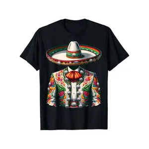 Cotton Vibrant Mexican Charro Suit Traditional Mariachi T-Shirt Men'S Crew Neck Fashionable Comfortable And Versatile
