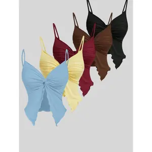 Women's Sexy Butterfly Shape Adjustable Strap Top Set, Summer Fitted Casual Daily Wear, Versatile & Comfortable Design