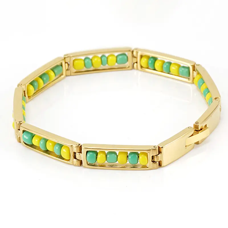 Bracelet Babalawo Green and Yellow Beads Amulet Protection Orula Bracelet Unisex