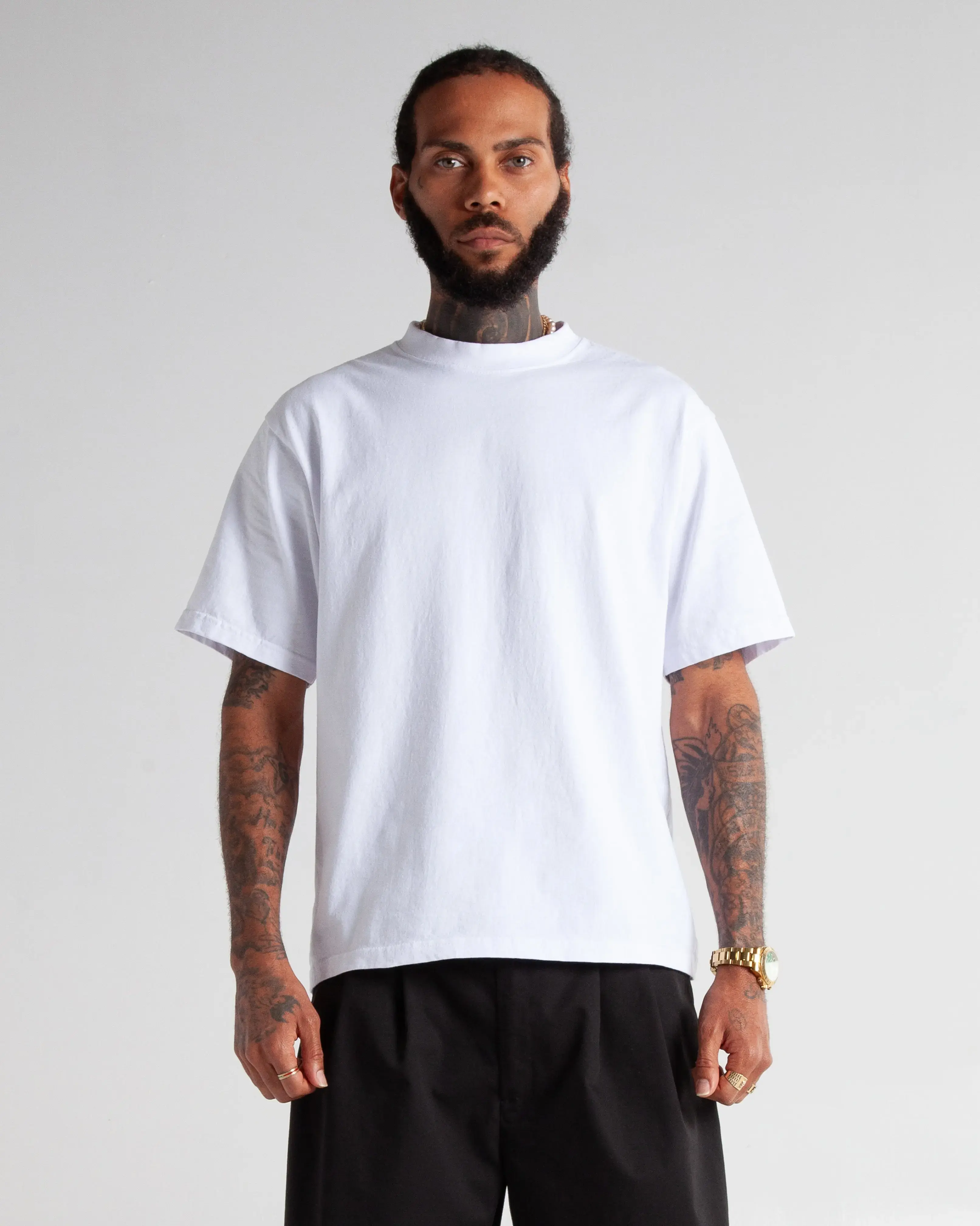 Men's Heavyweight Round Neck Cropped Tshirt - 7.5oz USA Cotton Menswear, Plain Short Sleeve Casual Streetwear Essential Top