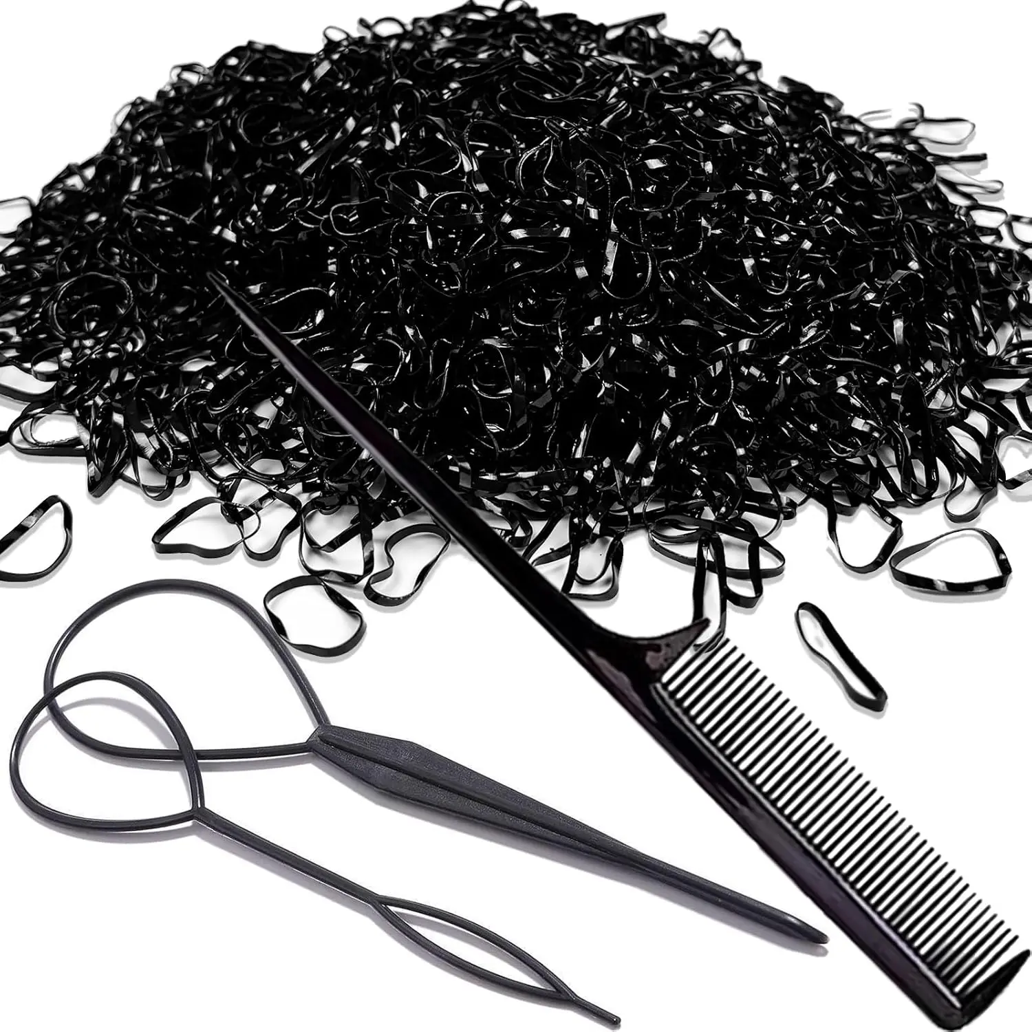 2500 count Hair Bands, Elastic Hair Band, Mini Hair Rubbers Ties with 2 count Topsy Tail Hair Tools for Girls Ponytail Hair Accessories, Soft Elastic Bands Non-Slip Small Hair Ties Black.