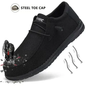Men's black shoes Steel Toe Shoes Puncture Proof And Smash Proof work boots Nurse Shoes Suitable For Outdoor Work Blue Collar Industrial Construction non slip work shoes safety shoes  Lace-Free Soft Worker non slip shoes for work