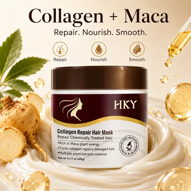 HKY Plant-Based Vegan Collagen Peptides Hair Mask with Argan Oil - Non-Toxic Salon-Quality Haircare Conditioner, Smooth Restore Repair Moisture for Dry Damaged Frizzy Locks, Colour Protection (400g)