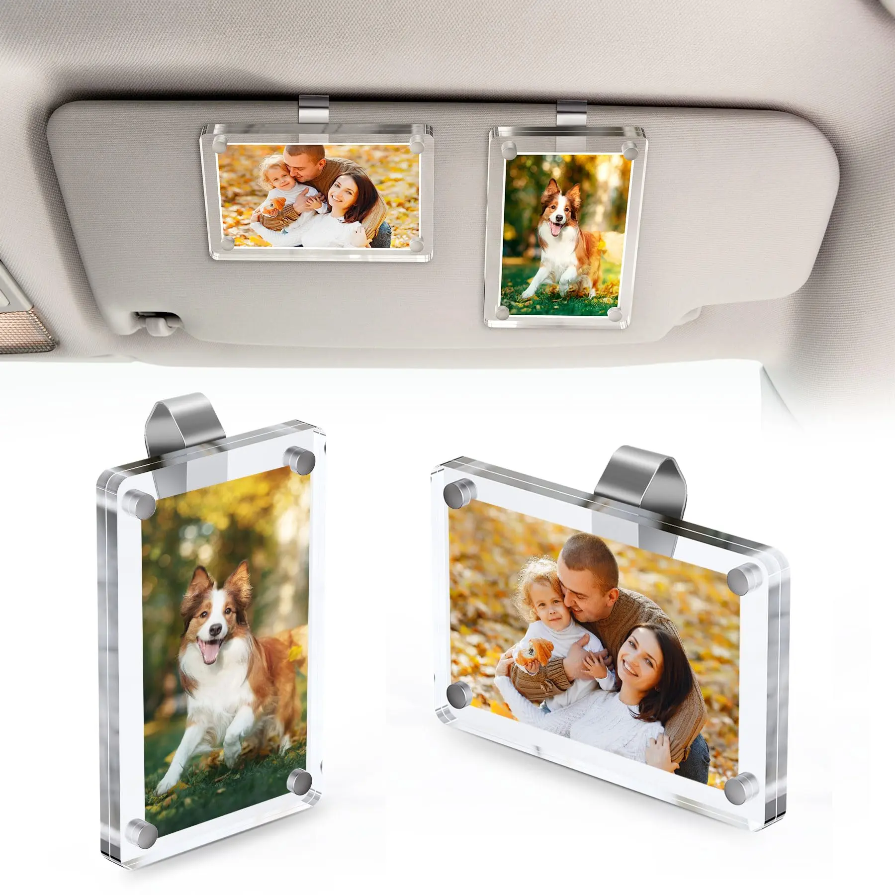 Joytutus 2PCS Car Visor Photo Holder - Magnetic Acrylic Picture Frame for Polaroid Go & Instax Mini Photos, Clear Horizontal & Vertical Display Frame, Cute Aesthetic Car Interior Decor Accessories, Gifts for Couples & Families, Back to School Shopping