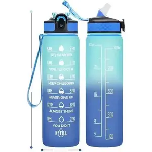1000Ml Motivational Sports Water Bottle Straw Bottle Leakproof Gradient Time Marker Drinkware for Gym Outdoor Simbuid