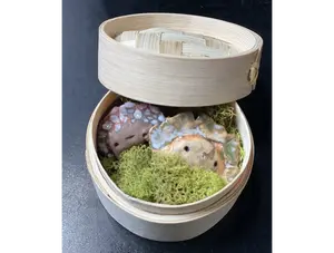 Ceramic Dumplings in Dim Sum Steamer Basket