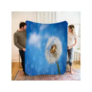 Contemporary Blue Dandelion Floral Print Flannel Blanket - Soft & Warm All-Season Machine Washable Quilted Throw For Living Room, Bedroom Decor, Blanket For Bed, Modern Home Accessory, Comfortable Texture-30*40in