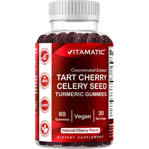 Vitamatic Tart Cherry, Celery Seed & Turmeric Gummies - 60 Count Daily Dietary Supplement, Digestive Aid, Edible Digestion Healthcare Dietary Supplement