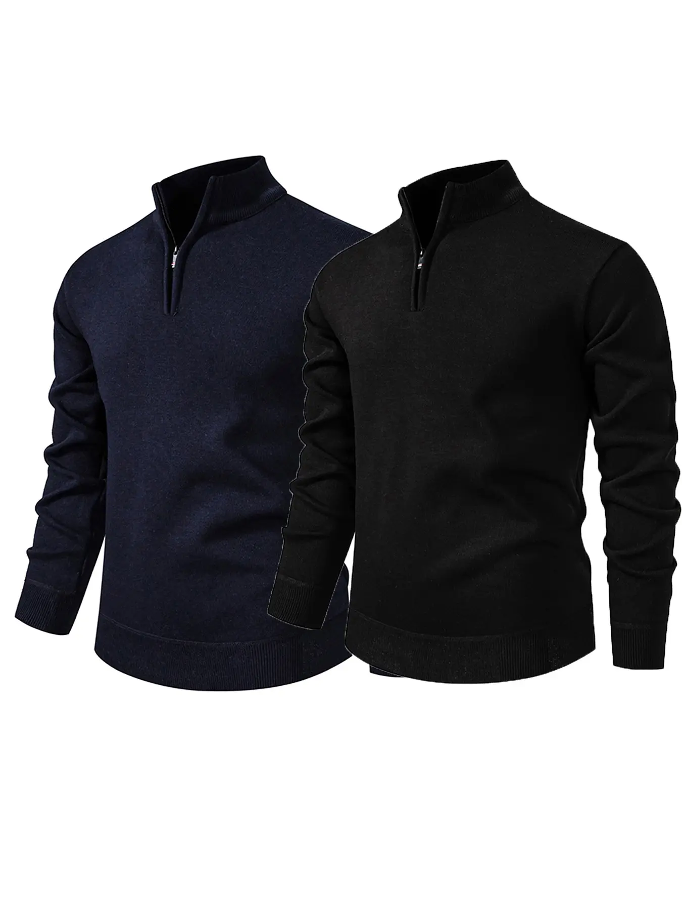 Men's 2-Pack Half-Zip Stand Collar Sweater, Soft Skin-Friendly Fabric, Anti-Pilling, Windproof, Casual Daily Wear, Fall & Winter